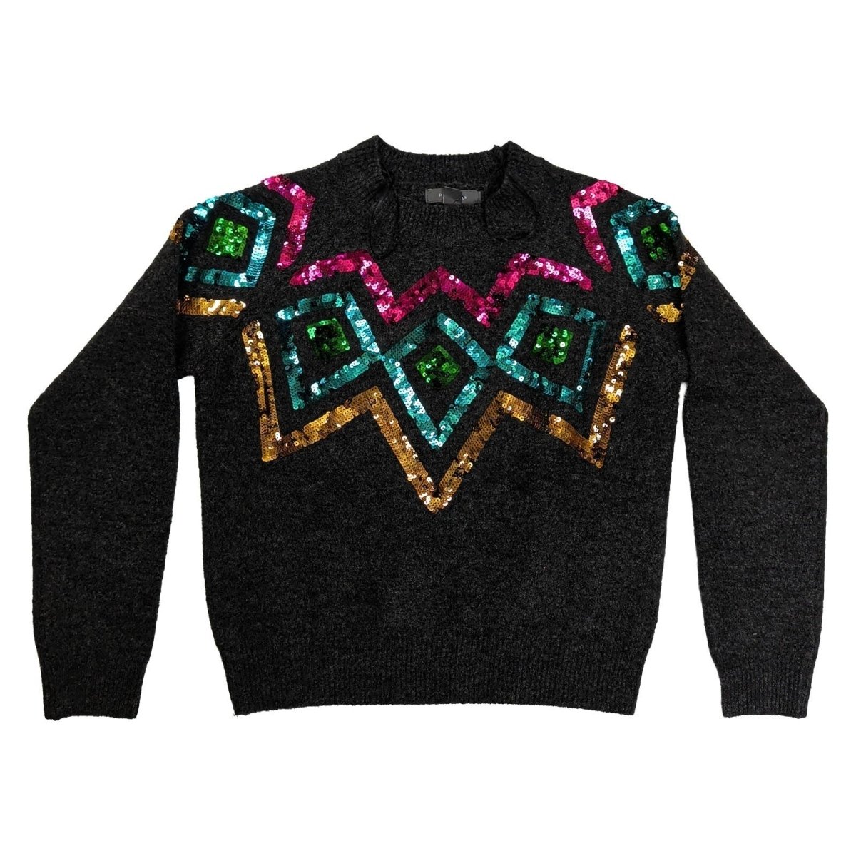 Primark Women's Sequin Christmas Party Jumper XS Black Geometric Knit – Christmas Jumper product photo 1 | RewearableUK