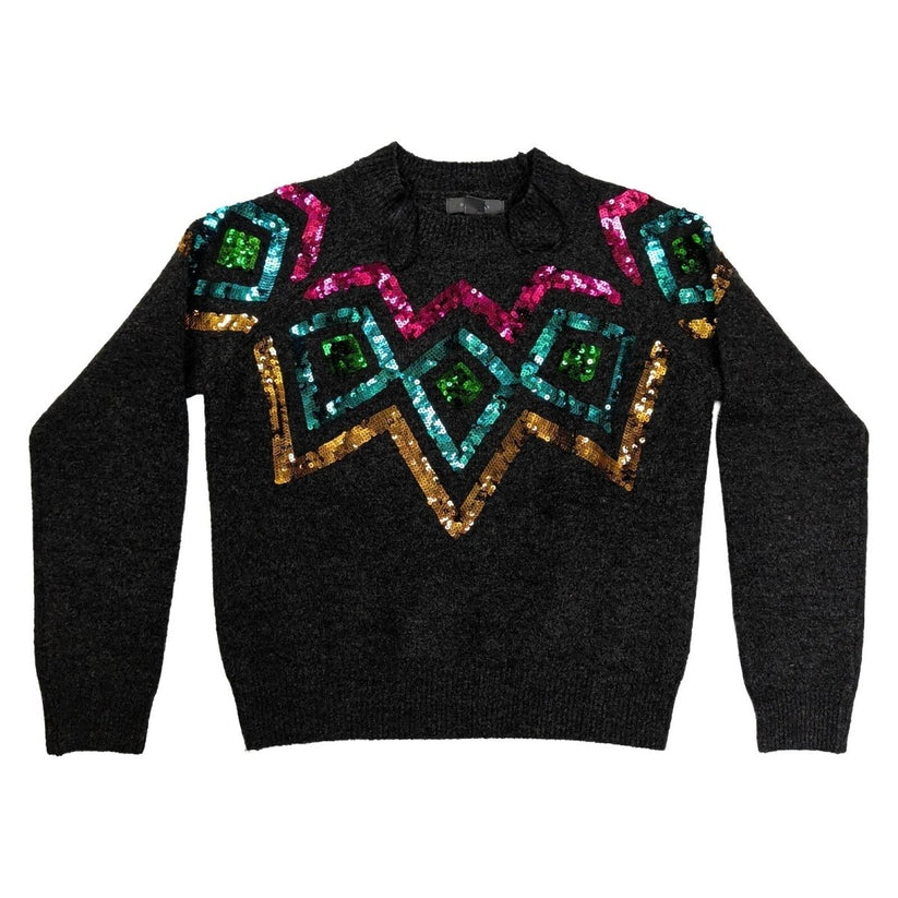 Primark Women's Sequin Christmas Party Jumper XS Black Geometric Knit – Christmas Jumper product photo 1 | RewearableUK