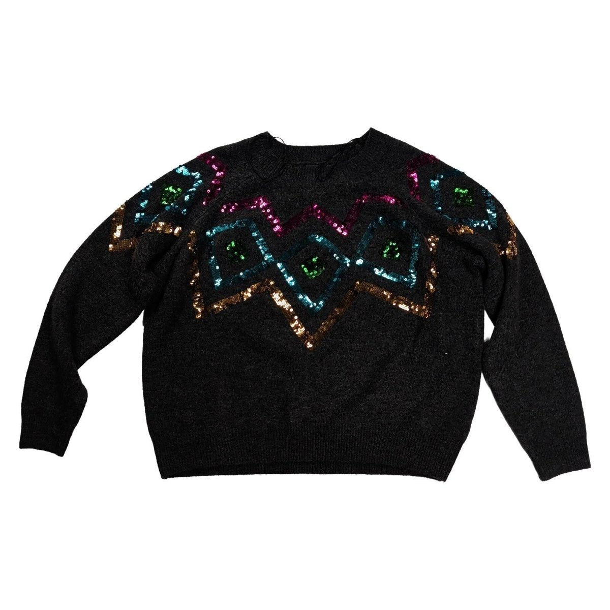 Primark Women's Sequin Jumper XL 18-20 Black Multicolour Geometric Party Sparkle – product photo 1 | RewearableUK