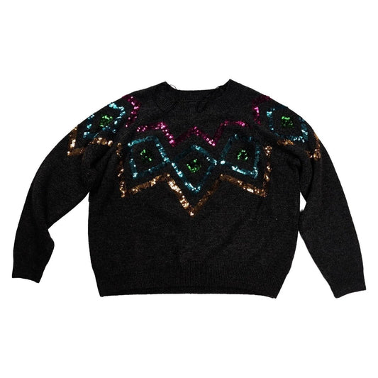 Primark Women's Sequin Jumper XL 18-20 Black Multicolour Geometric Party Sparkle – product photo 1 | RewearableUK