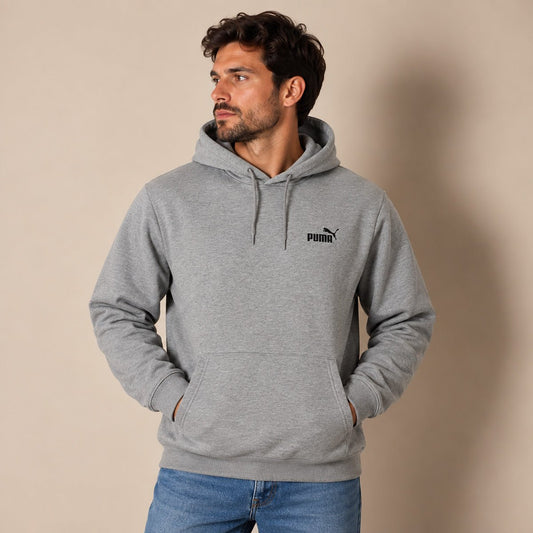 Puma Men's Logo Hoodie Size L Grey Cotton Blend Pullover Kangaroo Pocket – Hoodie product photo 1 | RewearableUK