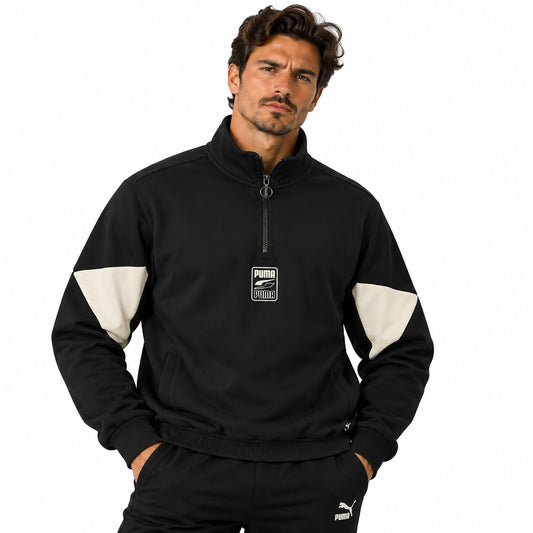 Puma Men's Sweatshirt M Black Colour Block Half Zip Polyester – Sweatshirt product photo 1 | RewearableUK
