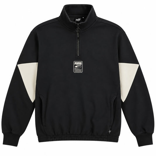 Puma Mens Sweatshirt M Black White Colour Block Polyester Half Zip – product photo 1 | RewearableUK