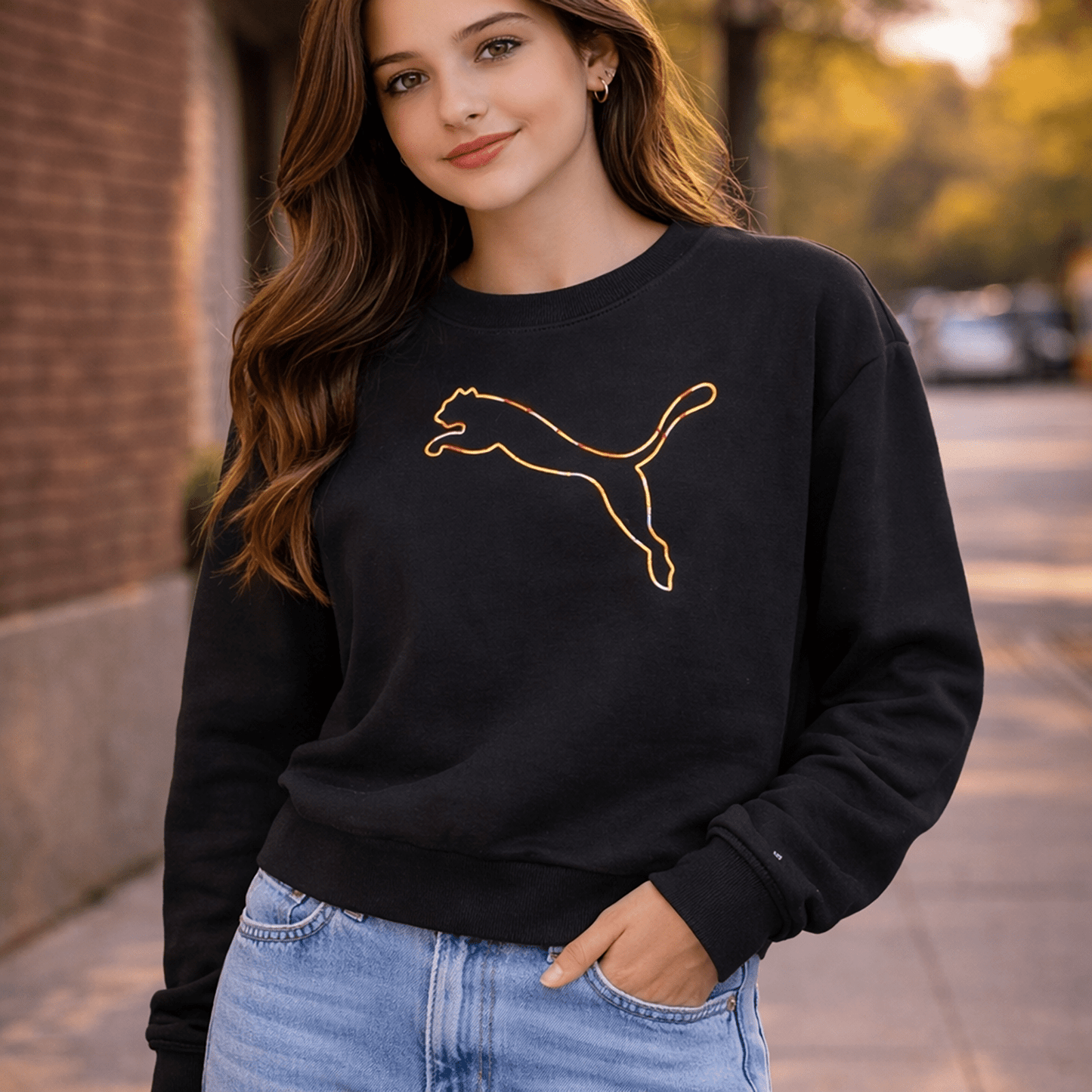 Puma Women's Cotton Logo Sweatshirt Black | Size Large by PUMA – Sweater & Hoodie | RewearableUK