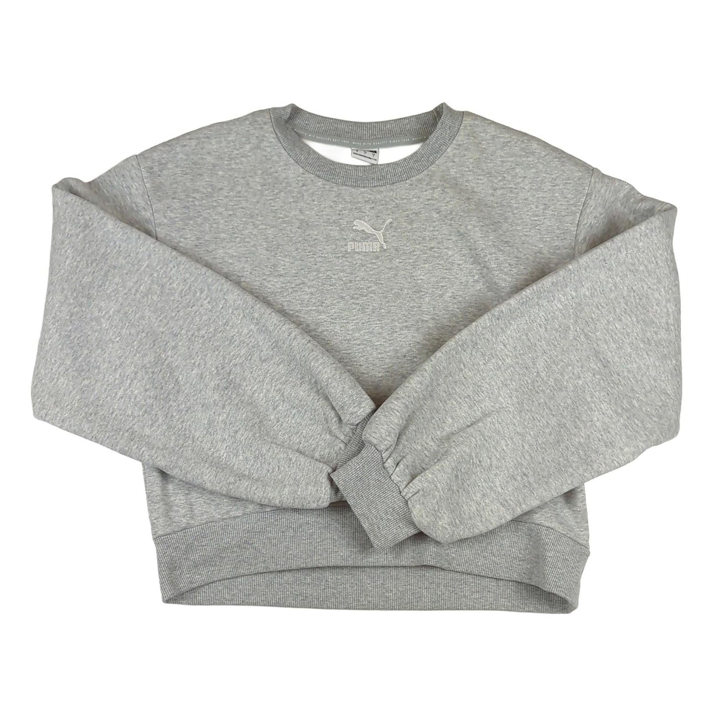 PUMA Puma Women's Cropped Sweater Grey Pullover Size S • Casual Sustainable Design Sweater & Hoodie RewearableUK