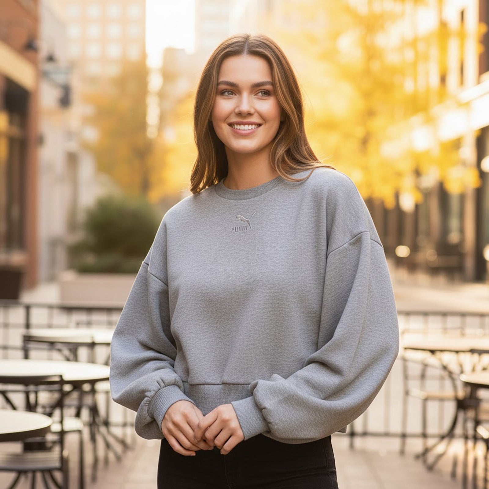 Puma Women's Cropped Sweater in Grey | Size S by PUMA – Sweater & Hoodie | RewearableUK