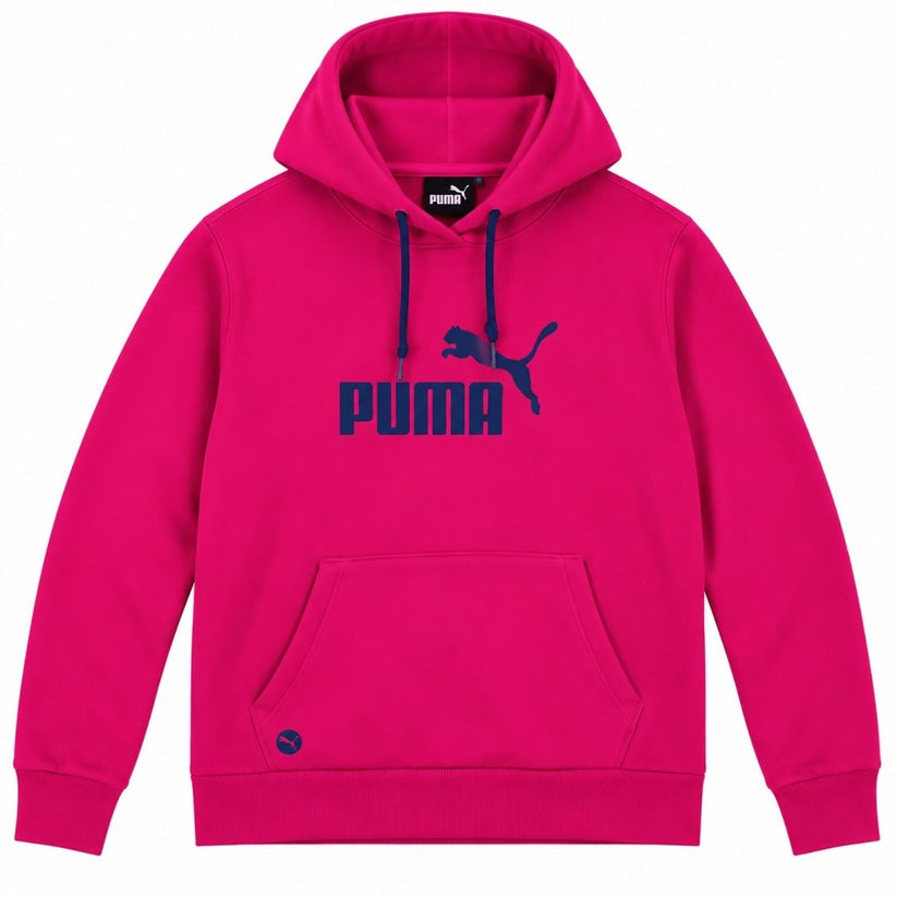 Puma Womens Hot Pink Hoodie UK 10 Navy Logo Pullover Sweatshirt Kangaroo Pocket – product photo 1 | RewearableUK