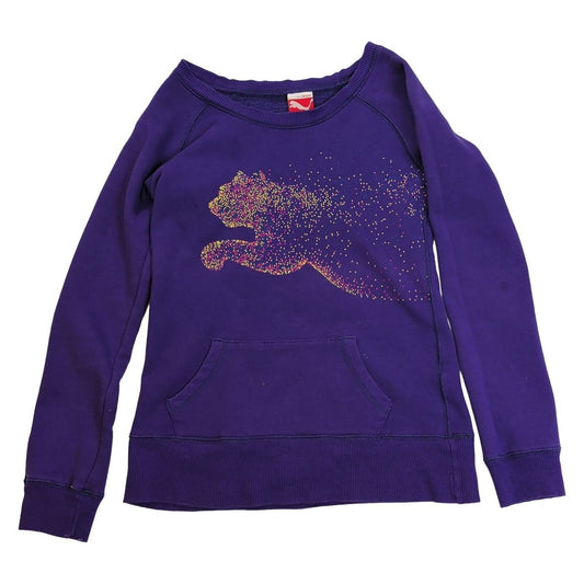 Puma Women's Sweatshirt XS Purple Glitter Cat Graphic – product photo 2 | RewearableUK
