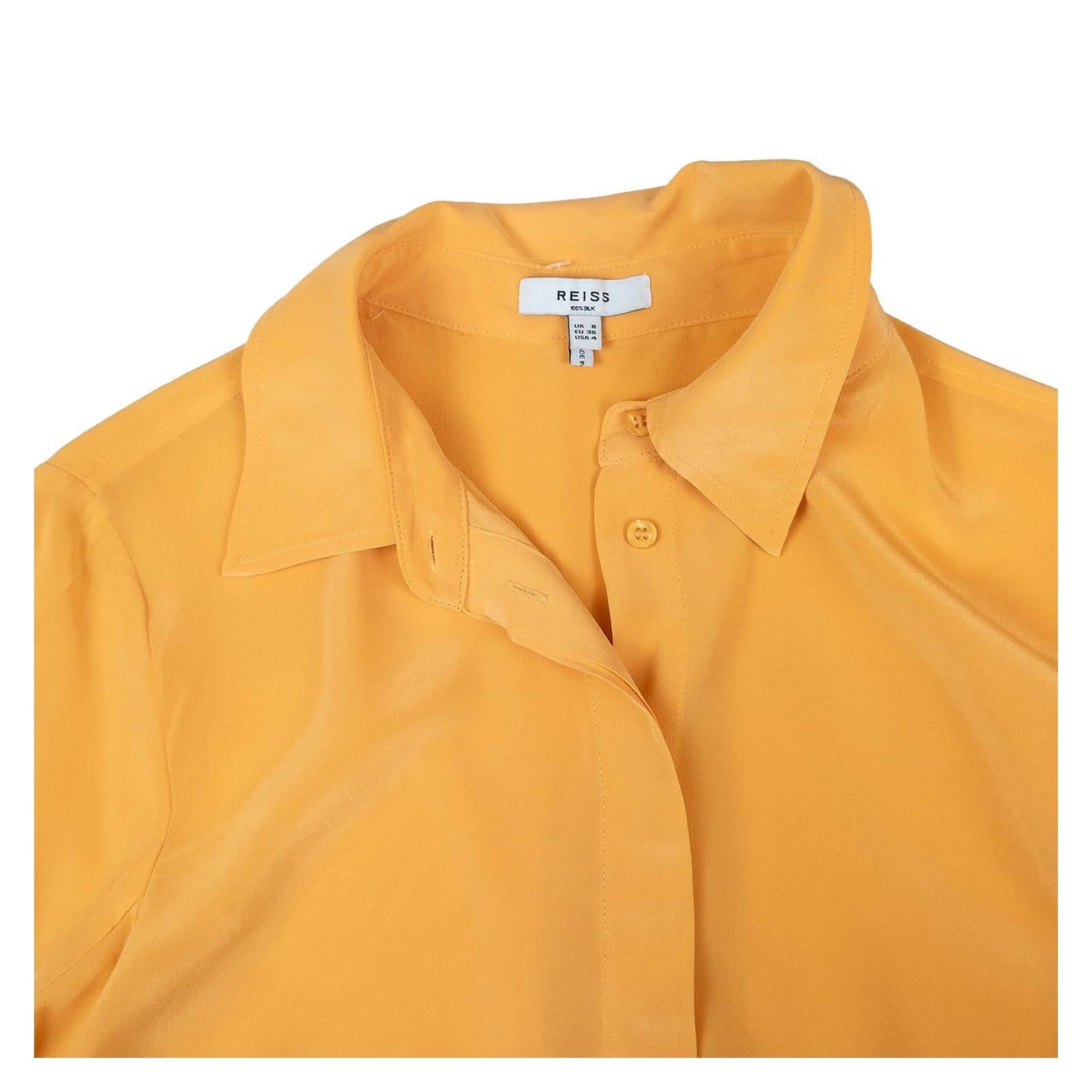 Reiss 100% Silk Shirt Blouse Size UK 8 Mustard Yellow Hidden Button Long Sleeve by Reiss – | RewearableUK