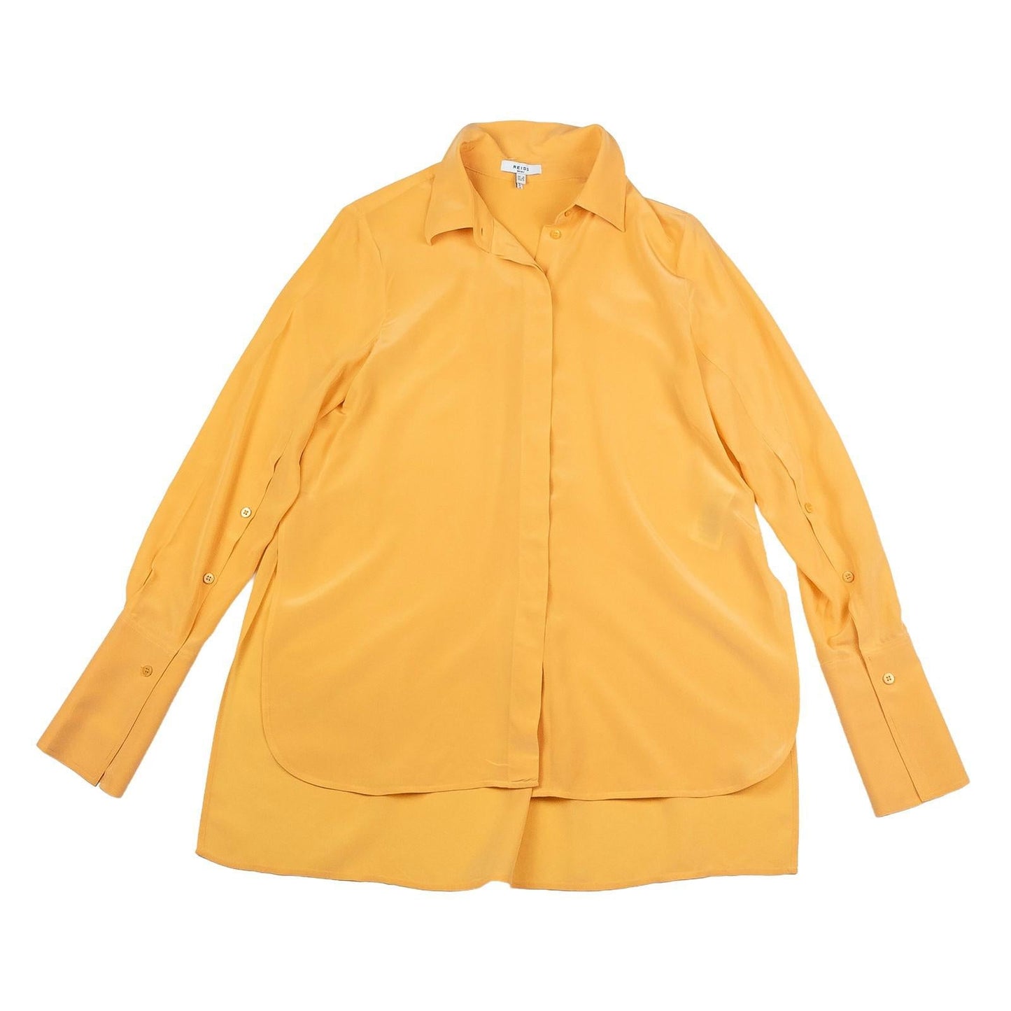 Reiss 100% Silk Shirt Blouse Size UK 8 Mustard Yellow Hidden Button Long Sleeve by Reiss – | RewearableUK
