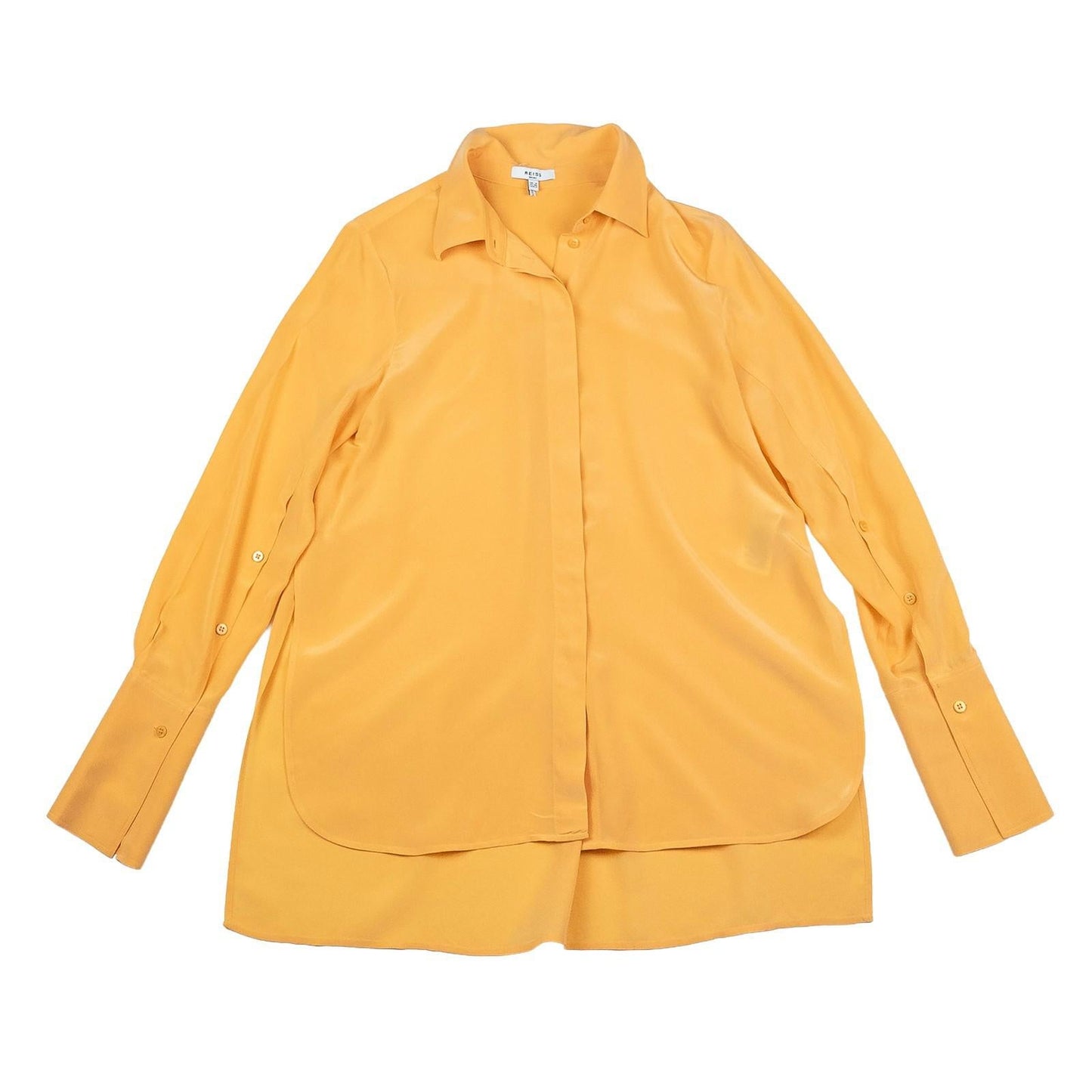 Reiss 100% Silk Shirt Blouse Size UK 8 Mustard Yellow Hidden Button Long Sleeve by Reiss – | RewearableUK