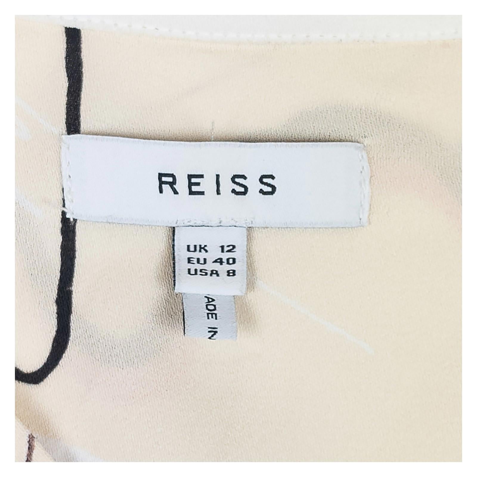 Reiss Abstract Sketch Print Blouse Size UK 12 Cream V - Neck Tie Detail Long Sleev by Reiss – | RewearableUK