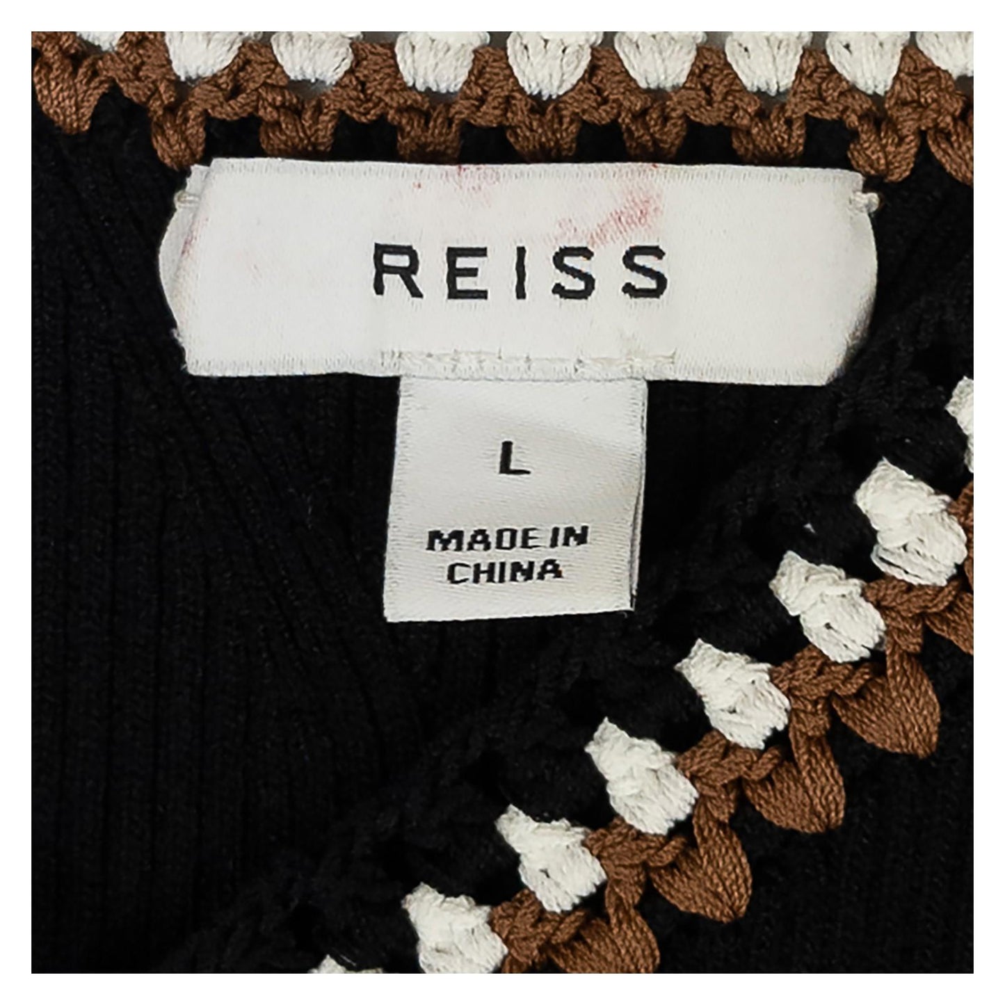Reiss Black Ribbed Knit Top Size L Crochet Trim V - Neck Sleeveless Summer Vest by Reiss – | RewearableUK