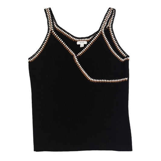 Reiss Black Ribbed Knit Top Size L Crochet Trim V - Neck Sleeveless Summer Vest by Reiss – | RewearableUK