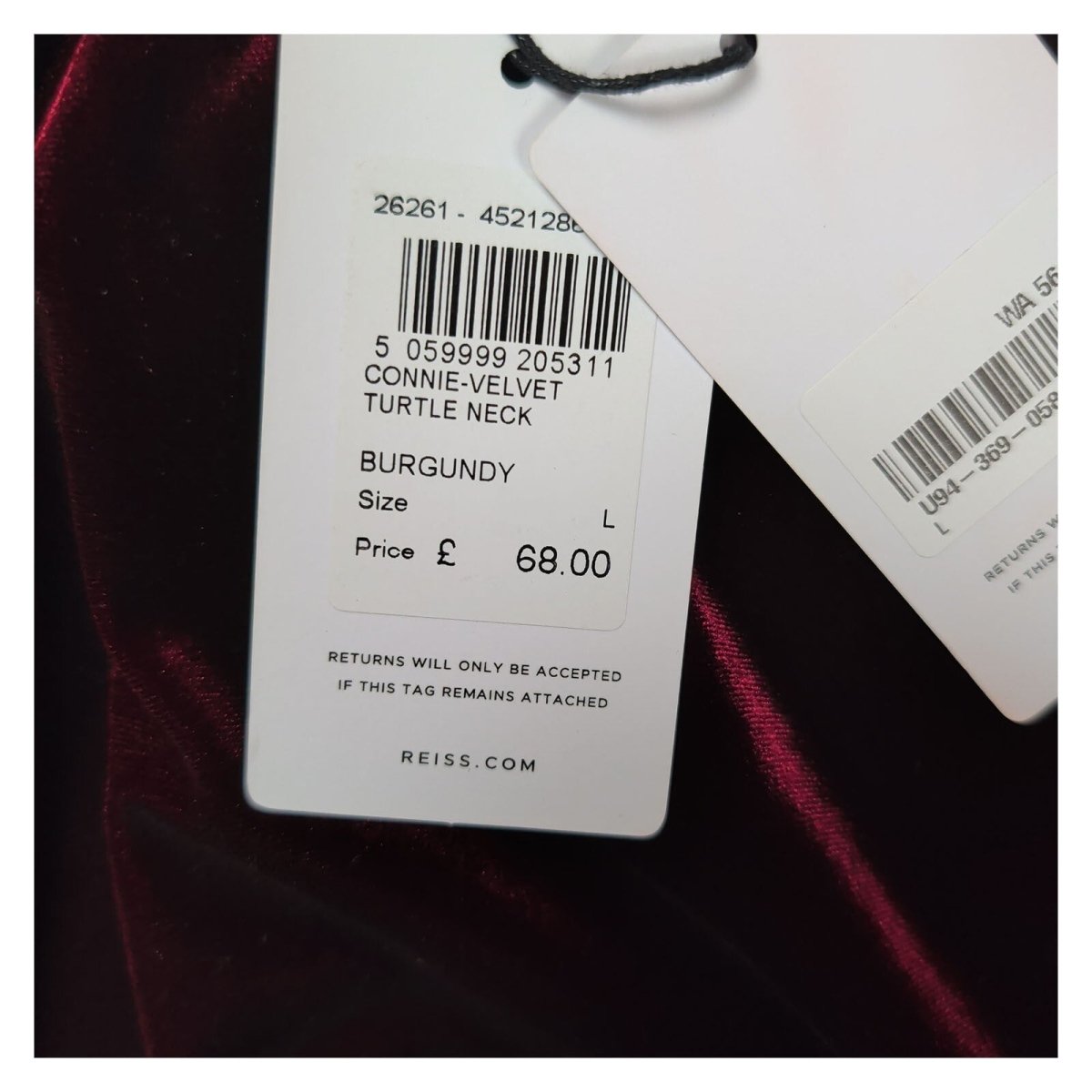Reiss Connie Velvet Turtleneck Top Size L Burgundy Long Sleeve BNWT – product photo 2 | RewearableUK