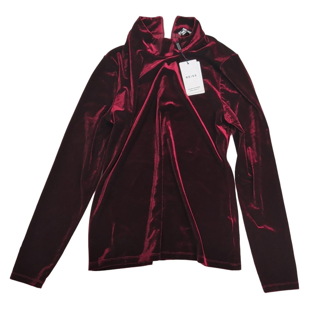 Reiss Connie Velvet Turtleneck Top Size L Burgundy Long Sleeve BNWT – product photo 1 | RewearableUK