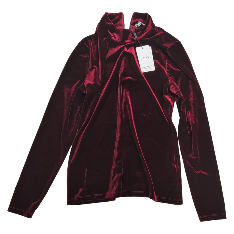 Reiss Connie Velvet Turtleneck Top Size L Burgundy Long Sleeve BNWT – product photo 1 | RewearableUK