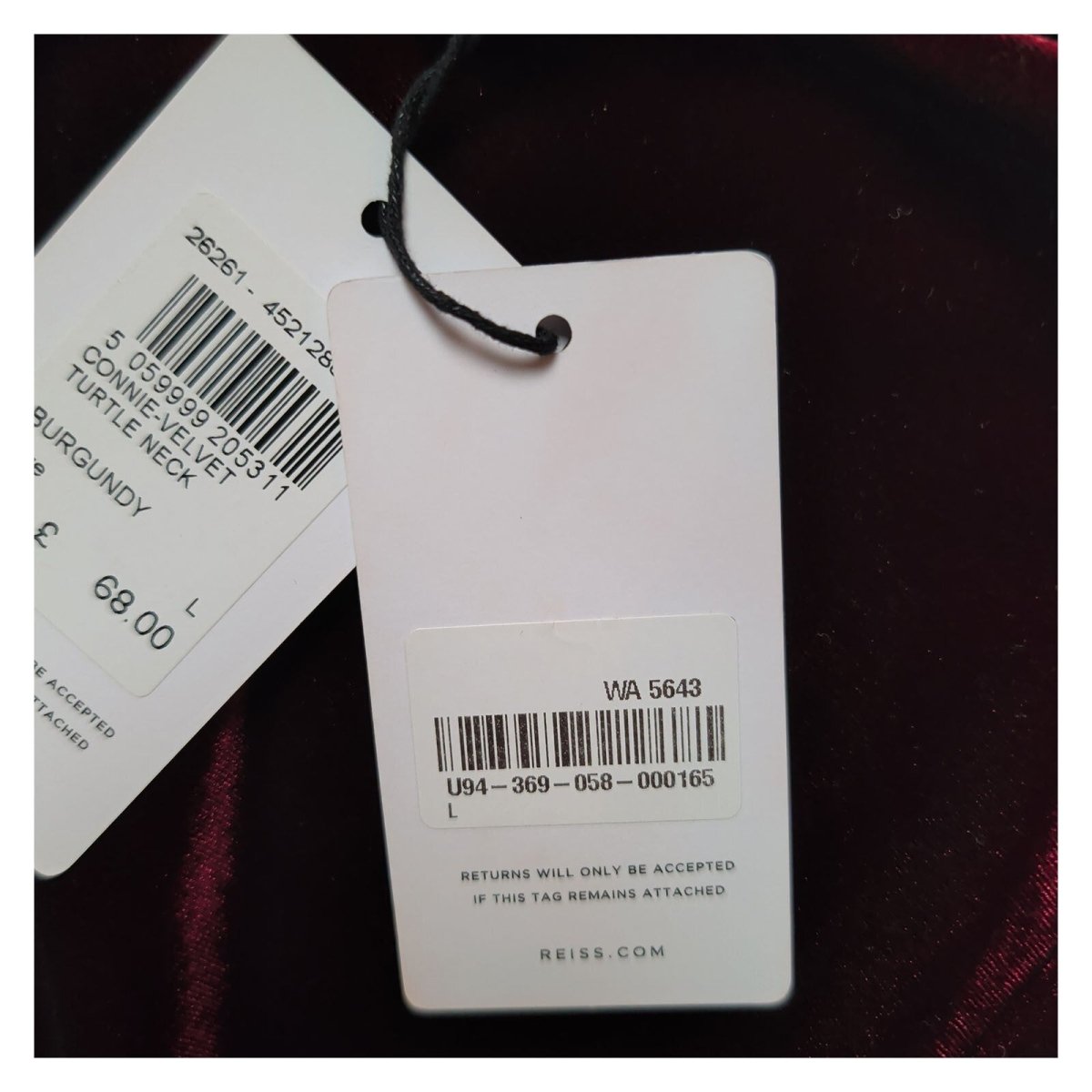 Reiss Connie Velvet Turtleneck Top Size L Burgundy Long Sleeve BNWT – product photo 3 | RewearableUK