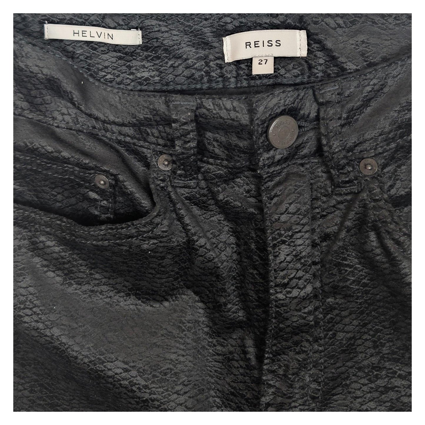 Reiss Helvin Black Snake Texture Trousers Women's W27 Skinny Coated Effect Jeans by Reiss – | RewearableUK