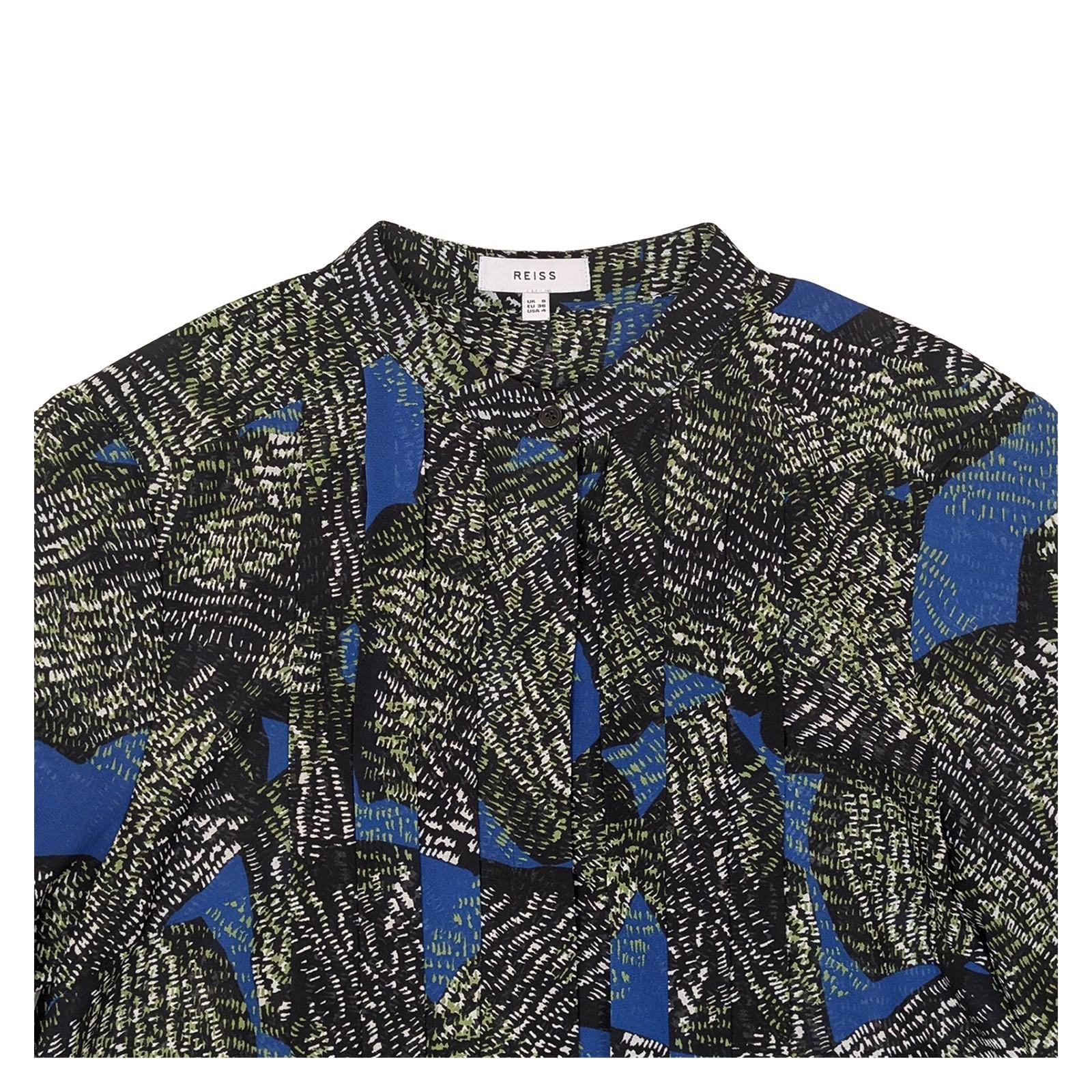 Reiss Lea Blouse UK 8 Abstract Green Blue Print Long Sleeve Shirt Top Office Wor by Reiss – | RewearableUK