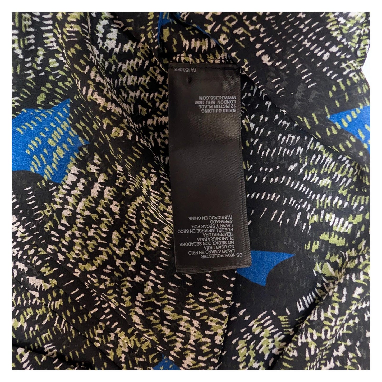 Reiss Lea Blouse UK 8 Abstract Green Blue Print Long Sleeve Shirt Top Office Wor by Reiss – | RewearableUK