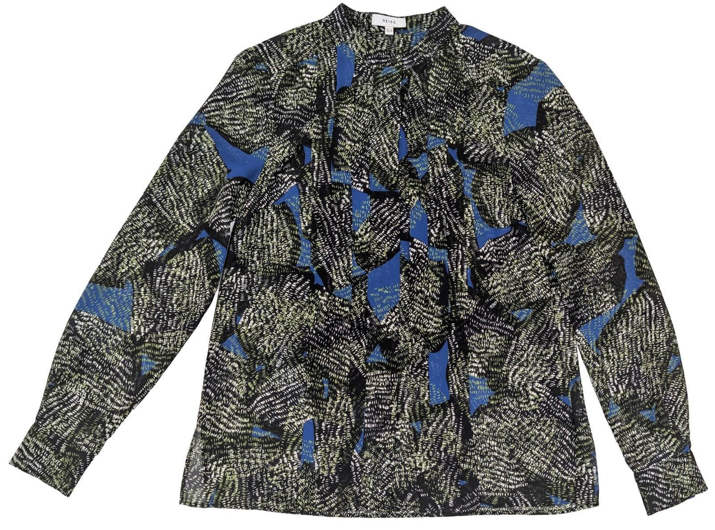 Reiss Lea Blouse UK 8 Abstract Green Blue Print Long Sleeve Shirt Top Office Wor by Reiss – | RewearableUK