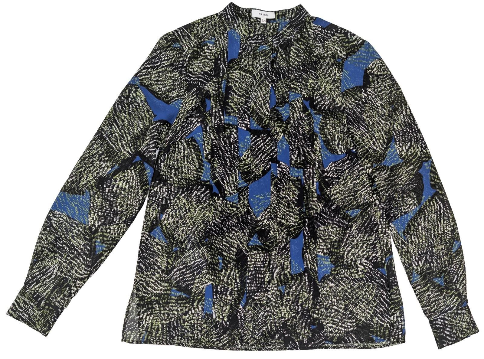 Reiss Lea Blouse UK 8 Abstract Green Blue Print Long Sleeve Shirt Top Office Wor by Reiss – | RewearableUK