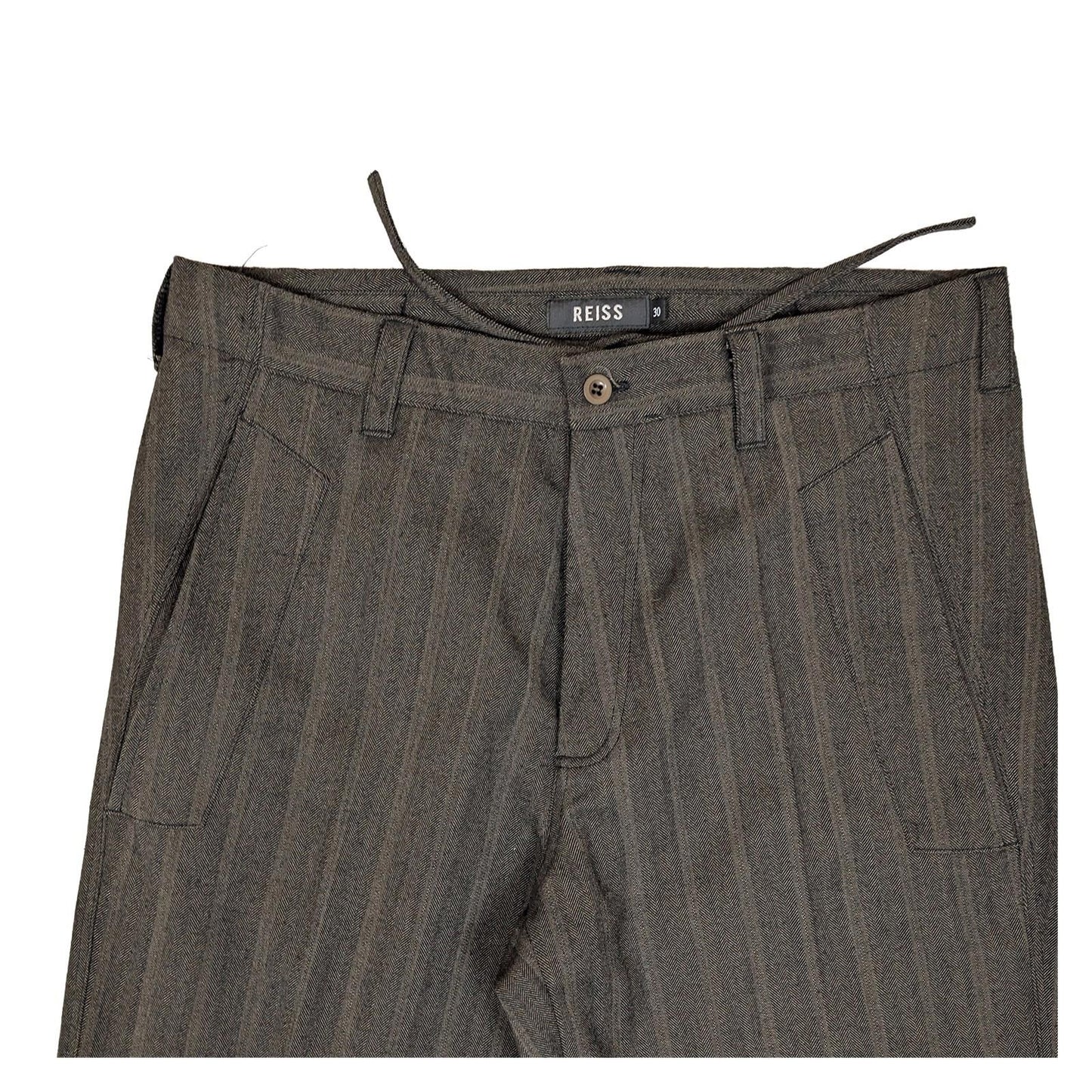 reiss men size 30 brown striped wool blend straight leg formal trousers pants by Reiss – | RewearableUK