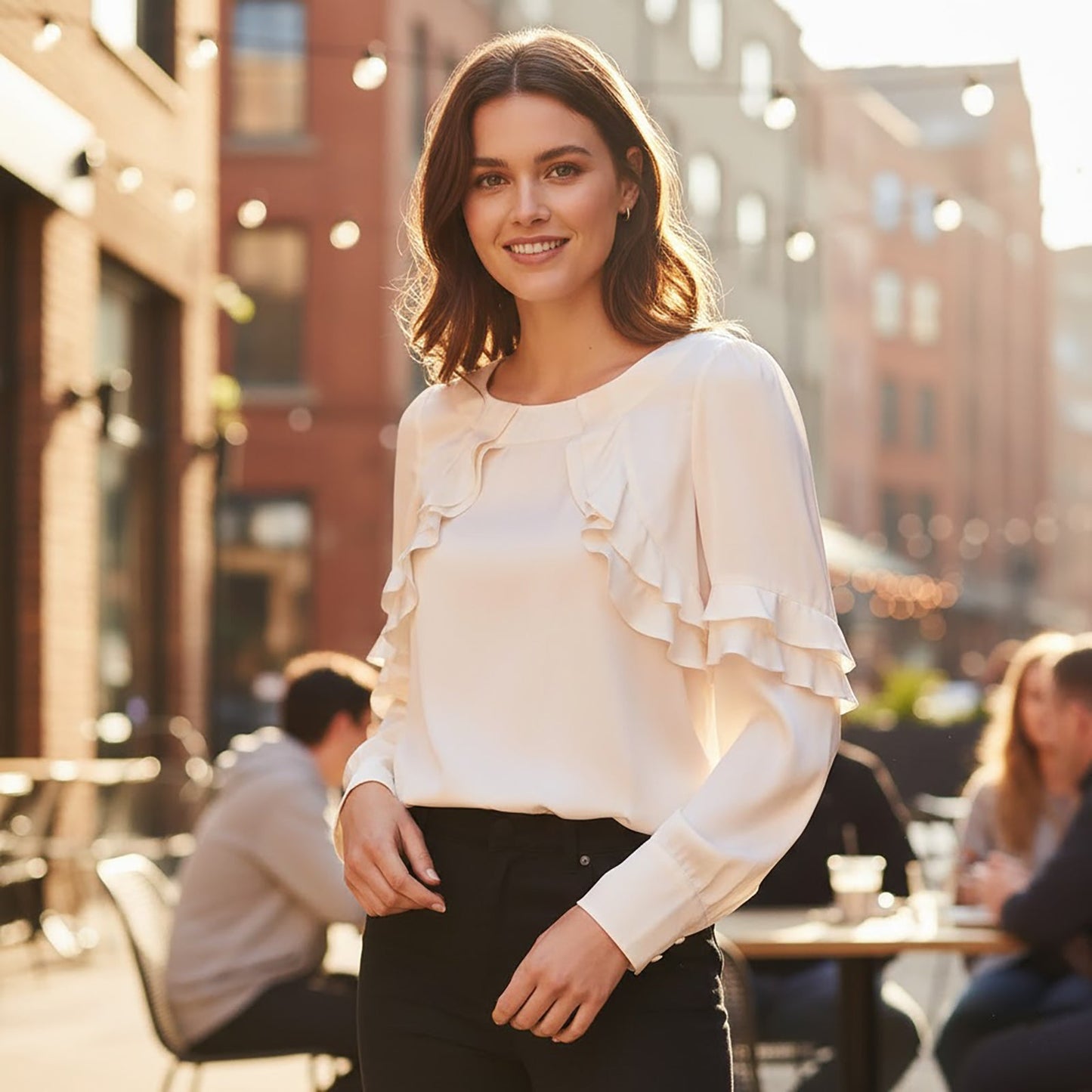 Reiss Nicole Satin Blouse Cream Ruffle | Women's UK 12 by Reiss – blouse | RewearableUK