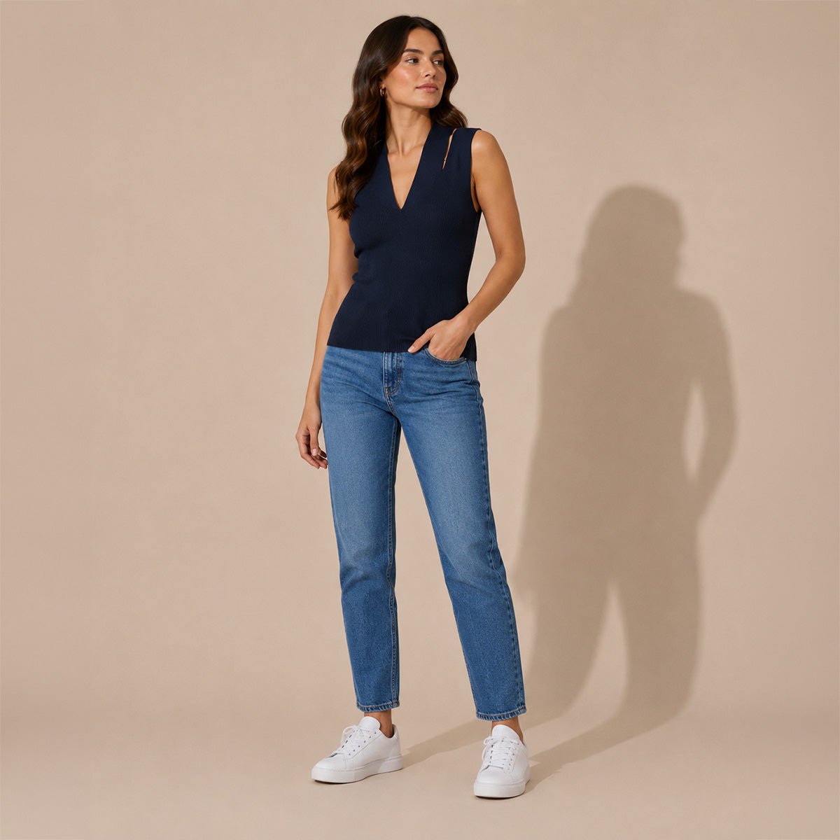 Reiss Nina Ribbed Sleeveless Top L UK 14 Navy – Top product photo 1 | RewearableUK