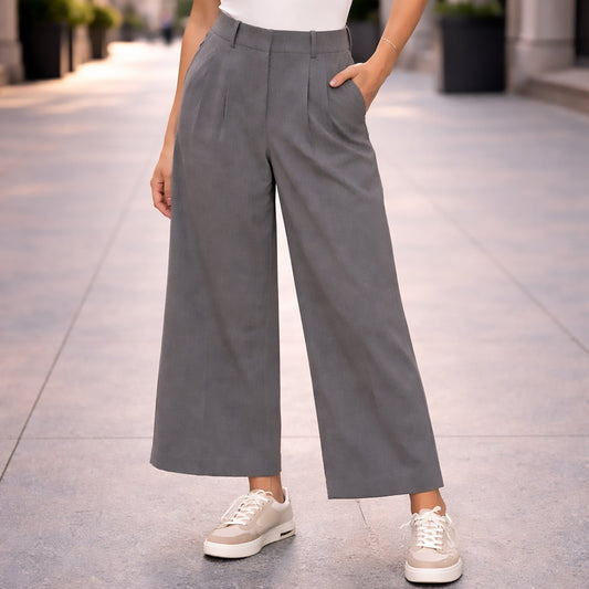 reiss petite grey wide leg pleated smart trousers pants size uk 10 p by Reiss – trousers | RewearableUK