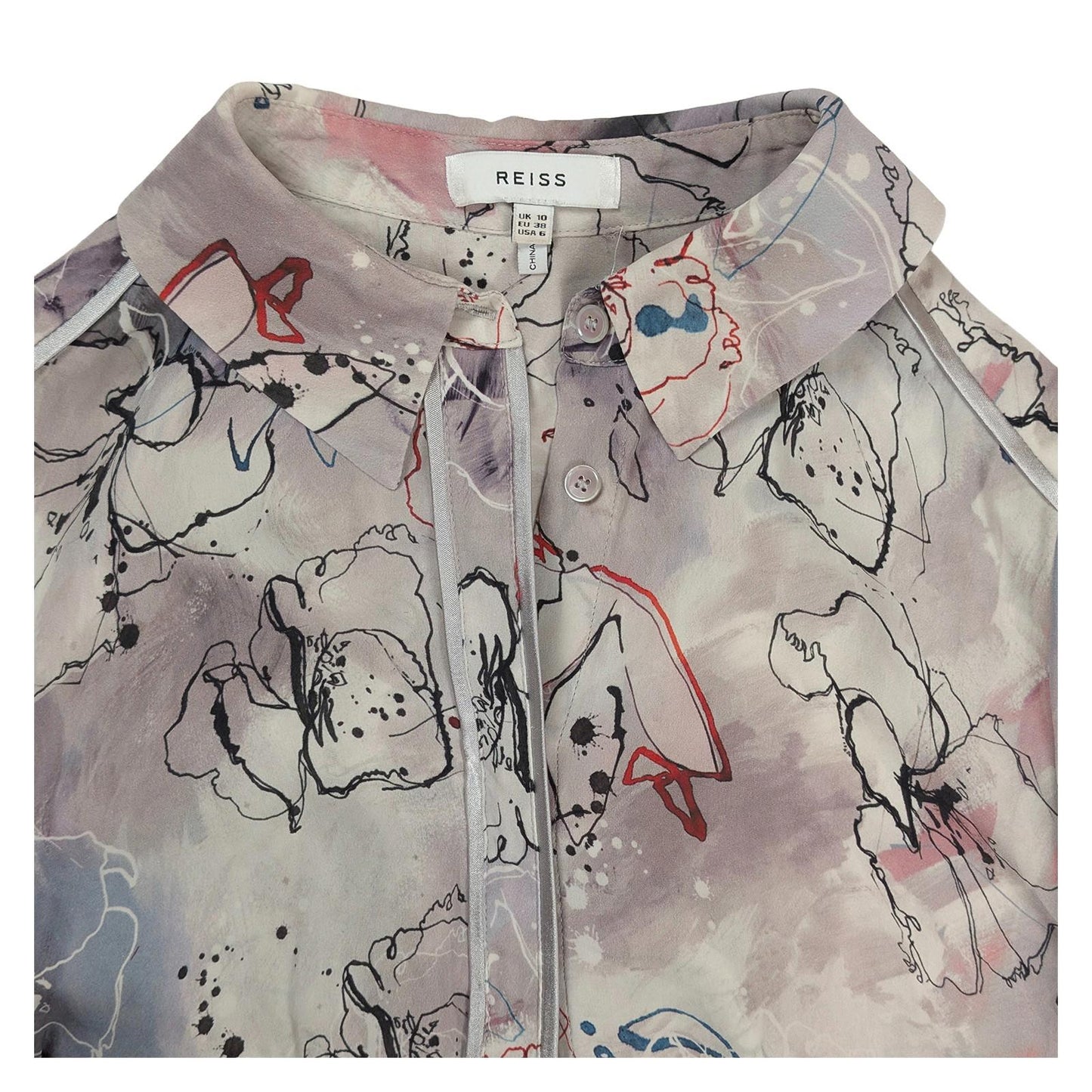 Reiss Shirt UK 10 Mia 100% Silk Abstract Floral Print Hidden Button Blouse by Reiss – | RewearableUK