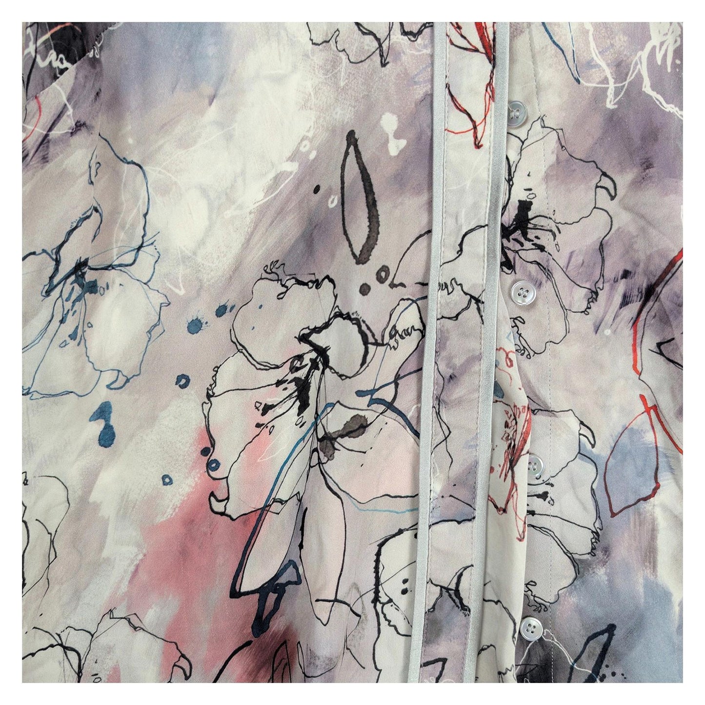 Reiss Shirt UK 10 Mia 100% Silk Abstract Floral Print Hidden Button Blouse by Reiss – | RewearableUK