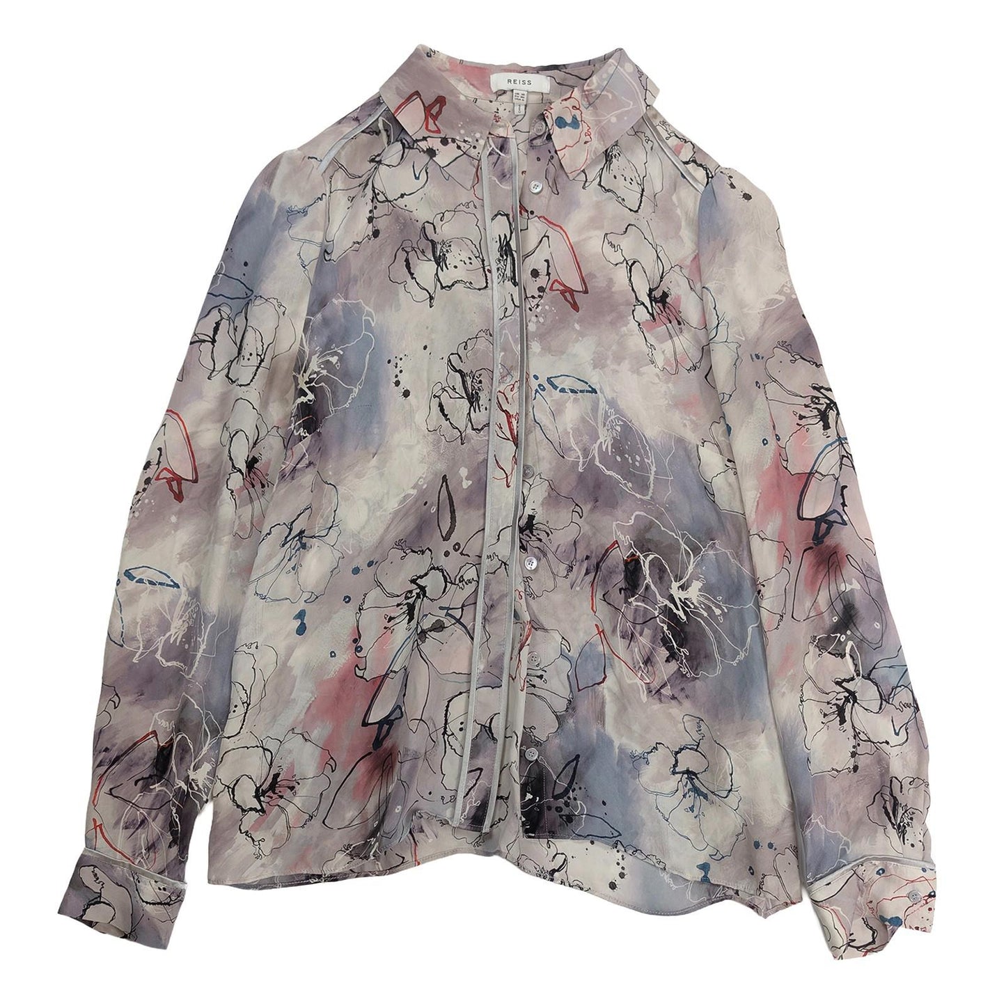 Reiss Shirt UK 10 Mia 100% Silk Abstract Floral Print Hidden Button Blouse by Reiss – | RewearableUK