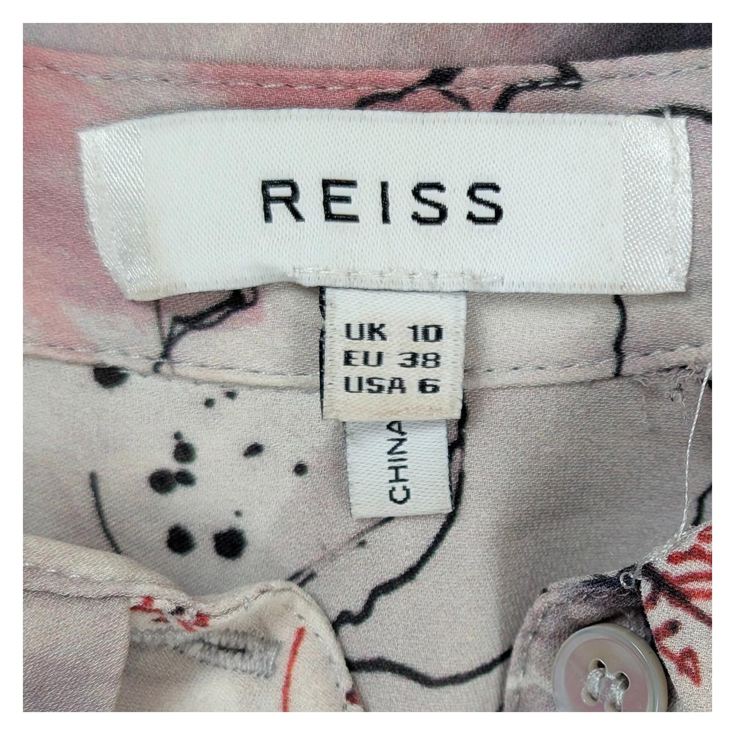 Reiss Shirt UK 10 Mia 100% Silk Abstract Floral Print Hidden Button Blouse by Reiss – | RewearableUK