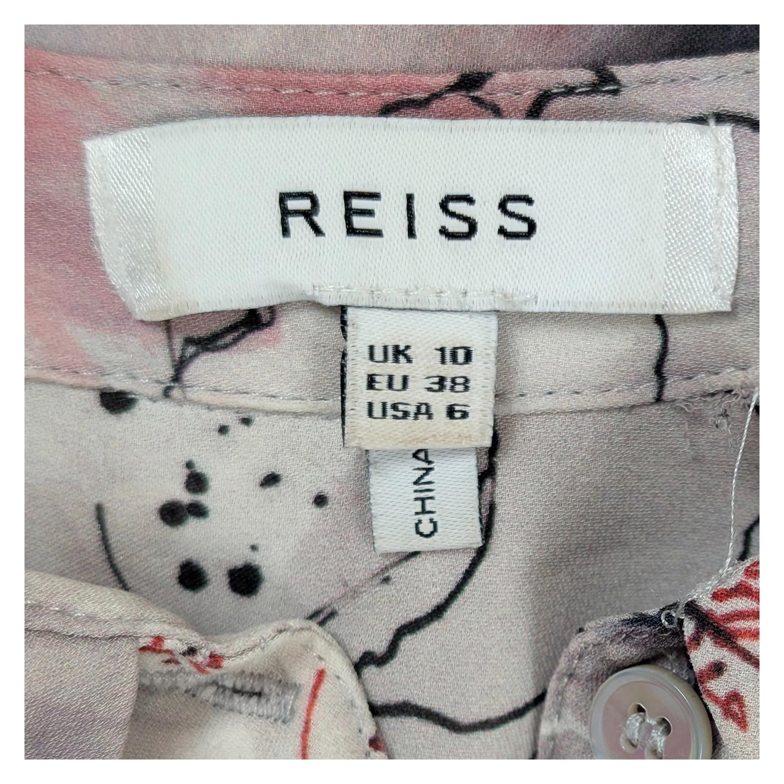 Reiss Shirt UK 10 Mia 100% Silk Abstract Floral Print Hidden Button Blouse by Reiss – | RewearableUK