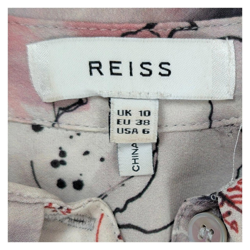 Reiss Shirt UK 10 Mia 100% Silk Abstract Floral Print Hidden Button Blouse by Reiss – | RewearableUK