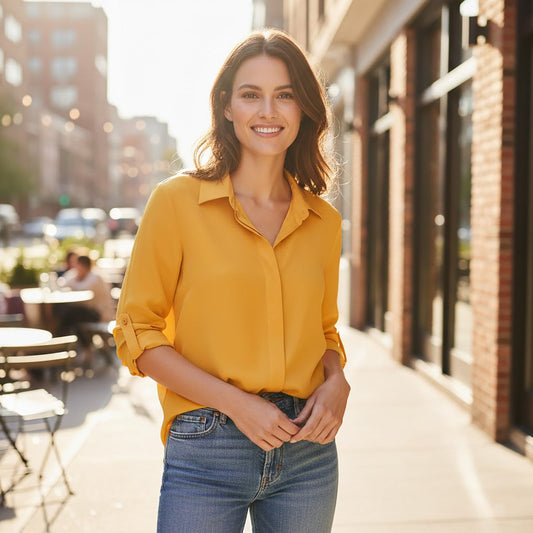 Reiss Silk Shirt Mustard Yellow Hidden Button | Women's UK 8 by Reiss – blouse | RewearableUK