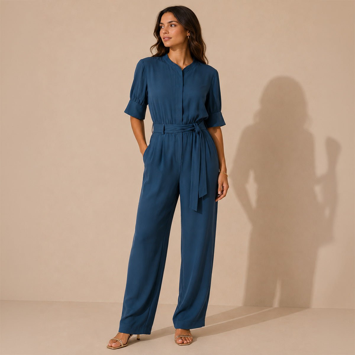 Reiss Silva Navy Blue Jumpsuit UK 10 Belted Tapered Leg – jumpsuit product photo 1 | RewearableUK