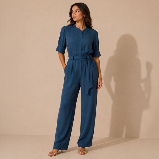 Reiss Silva Navy Blue Jumpsuit UK 10 Belted Tapered Leg – jumpsuit product photo 1 | RewearableUK