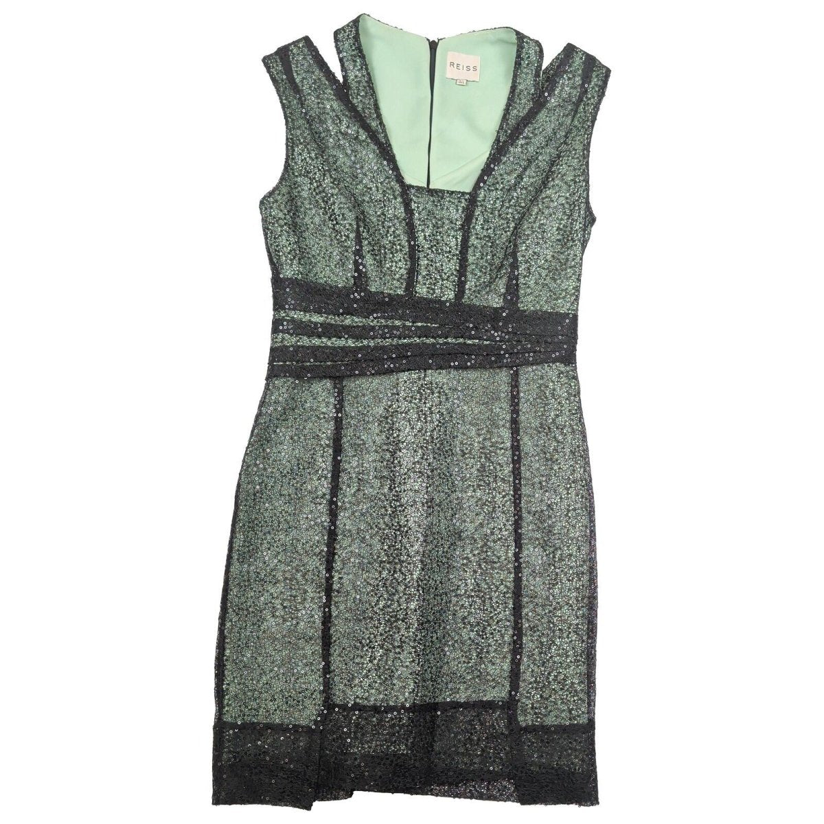 Reiss Tali Sparkle Womens Sequin Dress UK 10 Green Black Party Evening by Reiss – | RewearableUK