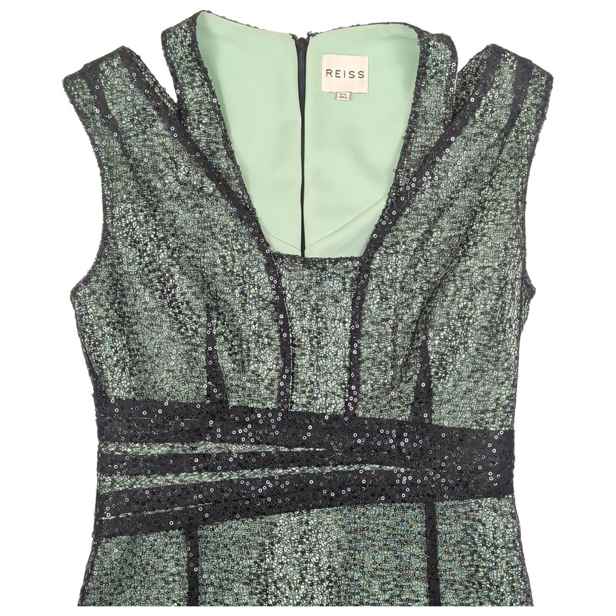 Reiss Tali Sparkle Womens Sequin Dress UK 10 Green Black Party Evening by Reiss – | RewearableUK