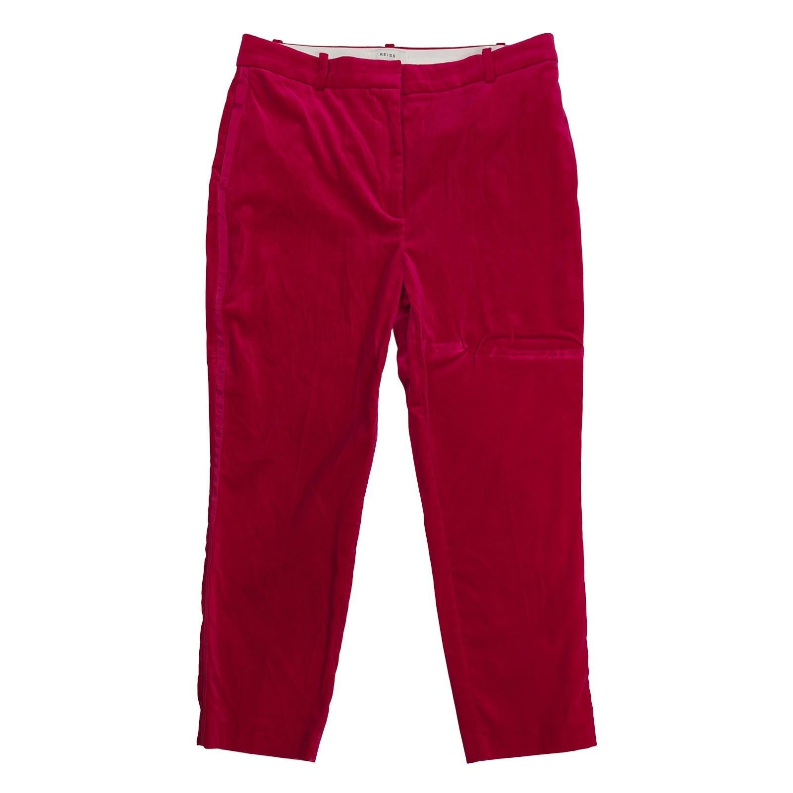 Reiss Velvet Trousers Size UK 16 R US 12 Rosa Pink Tuxedo Stripe Slim Cotton by Reiss – | RewearableUK