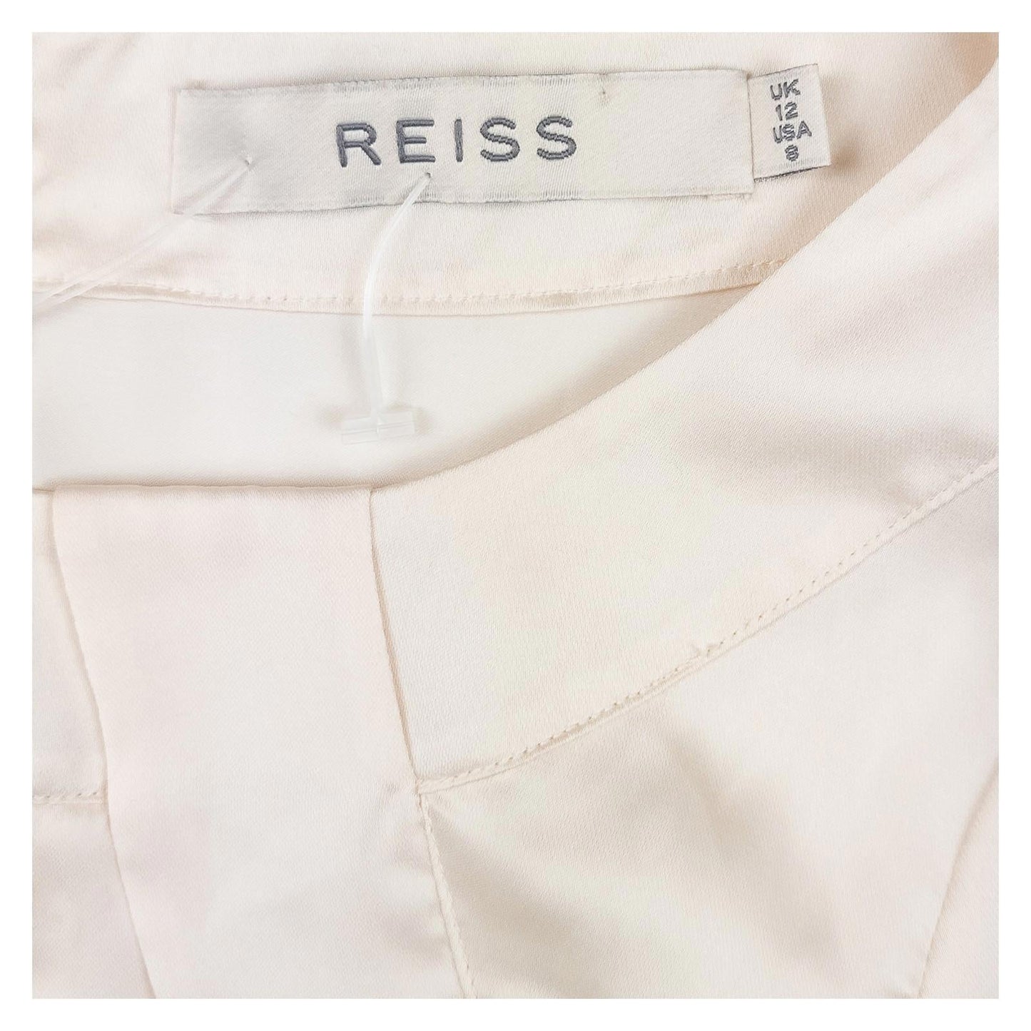 Reiss Woman Cream Satin Blouse Size UK 12 Nicole Ruffle Front Long Sleeve Zip by Reiss – | RewearableUK