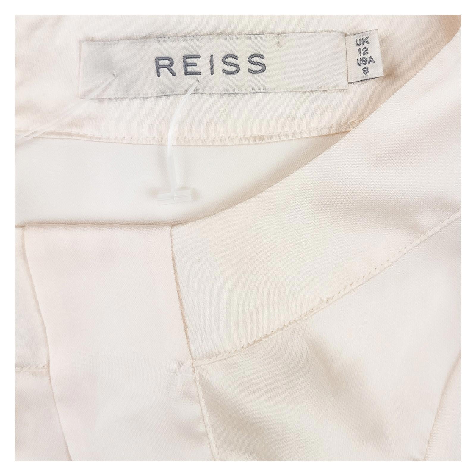 Reiss Woman Cream Satin Blouse Size UK 12 Nicole Ruffle Front Long Sleeve Zip by Reiss – | RewearableUK