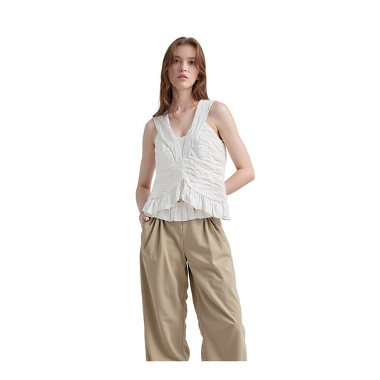 Reiss Woman White Ruched Top Size UK 12 Sleeveless V - Neck Peplum Cotton Blend by Reiss – | RewearableUK