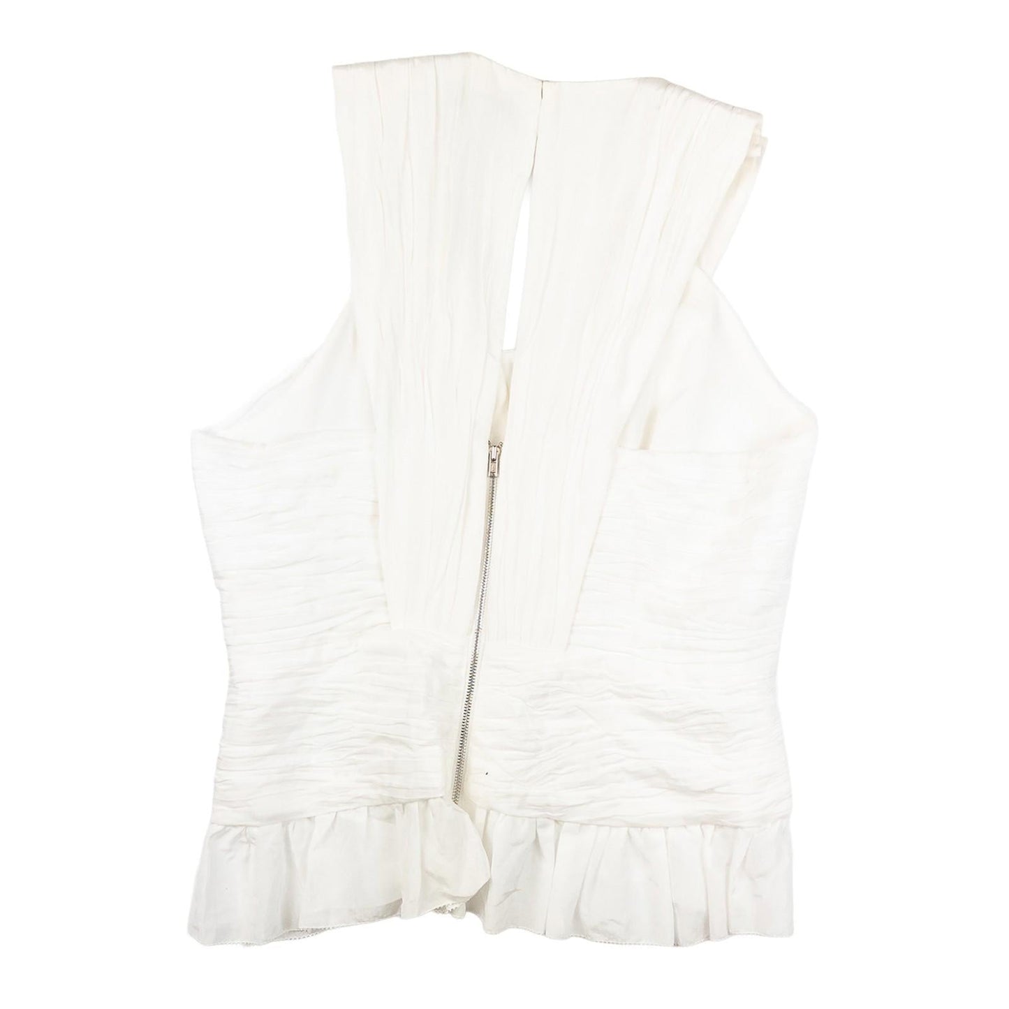 Reiss Woman White Ruched Top Size UK 12 Sleeveless V - Neck Peplum Cotton Blend by Reiss – | RewearableUK