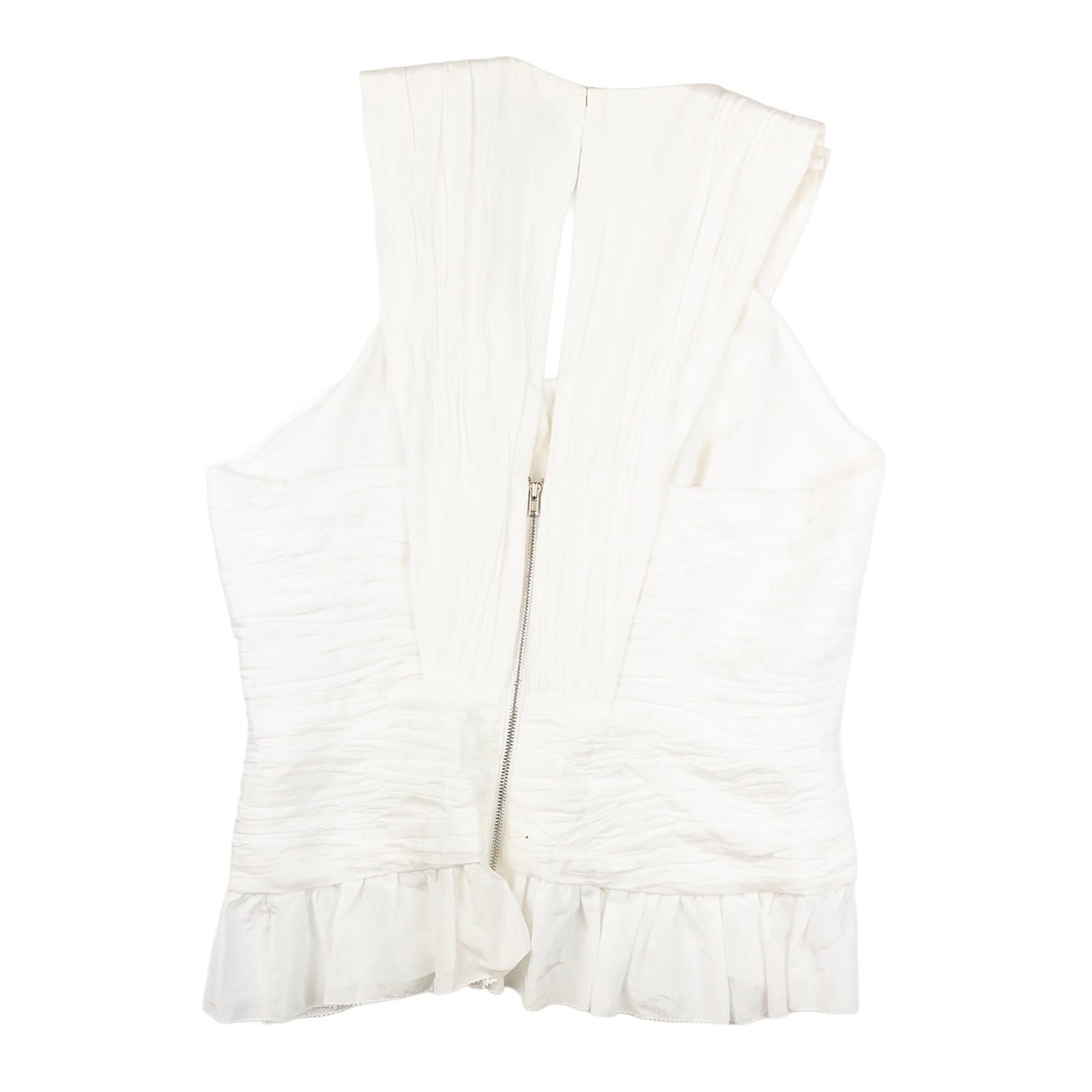Reiss Woman White Ruched Top Size UK 12 Sleeveless V - Neck Peplum Cotton Blend by Reiss – | RewearableUK