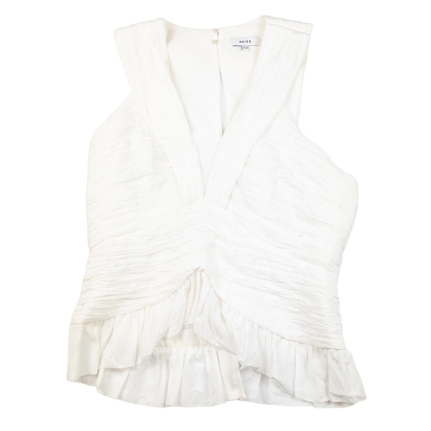 Reiss Woman White Ruched Top Size UK 12 Sleeveless V - Neck Peplum Cotton Blend by Reiss – | RewearableUK
