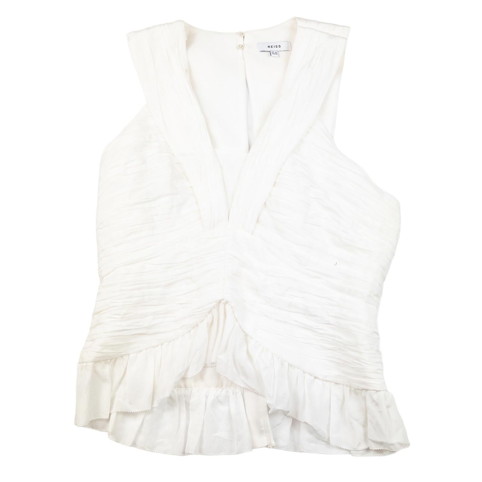 Reiss Woman White Ruched Top Size UK 12 Sleeveless V - Neck Peplum Cotton Blend by Reiss – | RewearableUK
